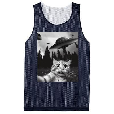 Funny Cat Selfie With Ufos Mesh Reversible Basketball Jersey Tank