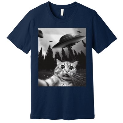 Funny Cat Selfie With Ufos Premium T-Shirt