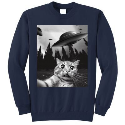 Funny Cat Selfie With Ufos Tall Sweatshirt