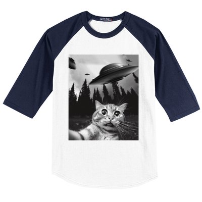 Funny Cat Selfie With Ufos Baseball Sleeve Shirt