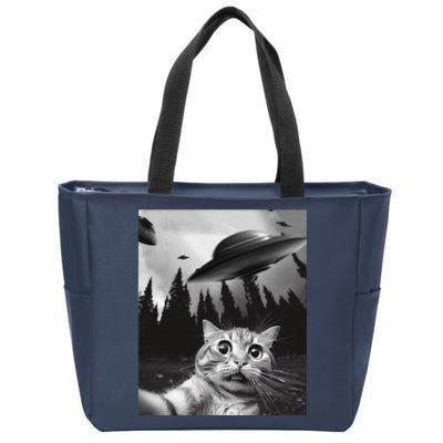 Funny Cat Selfie With Ufos Zip Tote Bag