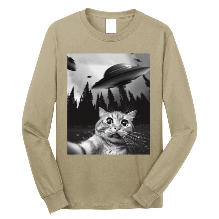 Funny Cat Selfie With Ufos Long Sleeve Shirt