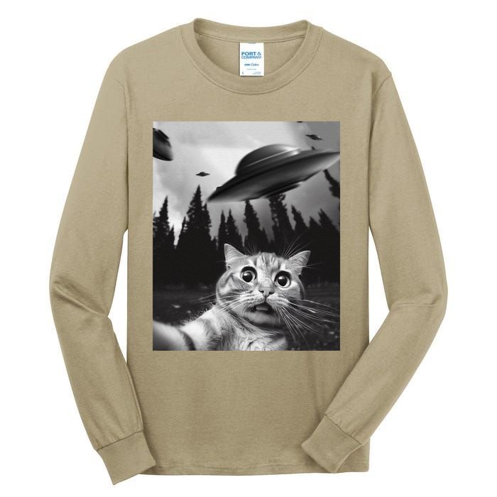 Funny Cat Selfie With Ufos Tall Long Sleeve T-Shirt