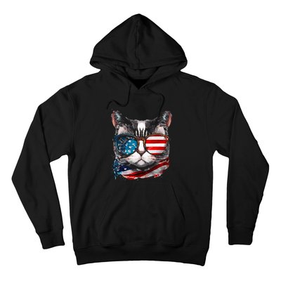 Funny Cat Sunglasses American Flag Patriotic 4th Of July Hoodie