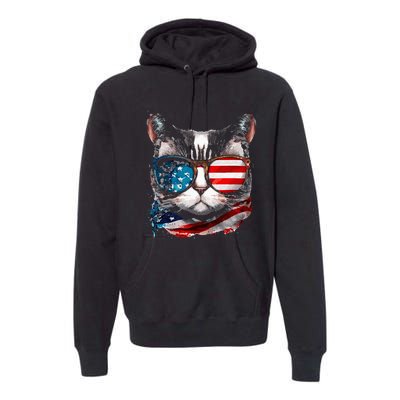 Funny Cat Sunglasses American Flag Patriotic 4th Of July Premium Hoodie