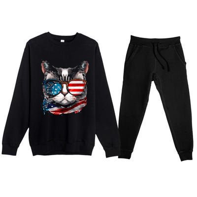 Funny Cat Sunglasses American Flag Patriotic 4th Of July Premium Crewneck Sweatsuit Set