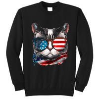 Funny Cat Sunglasses American Flag Patriotic 4th Of July Tall Sweatshirt