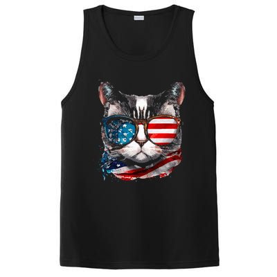 Funny Cat Sunglasses American Flag Patriotic 4th Of July PosiCharge Competitor Tank