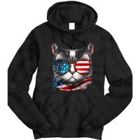 Funny Cat Sunglasses American Flag Patriotic 4th Of July Tie Dye Hoodie