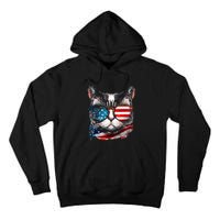 Funny Cat Sunglasses American Flag Patriotic 4th Of July Tall Hoodie