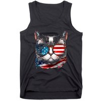 Funny Cat Sunglasses American Flag Patriotic 4th Of July Tank Top