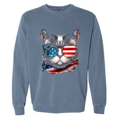 Funny Cat Sunglasses American Flag Patriotic 4th Of July Garment-Dyed Sweatshirt