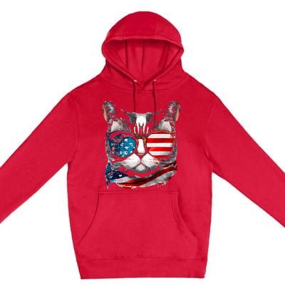 Funny Cat Sunglasses American Flag Patriotic 4th Of July Premium Pullover Hoodie