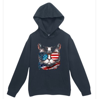 Funny Cat Sunglasses American Flag Patriotic 4th Of July Urban Pullover Hoodie