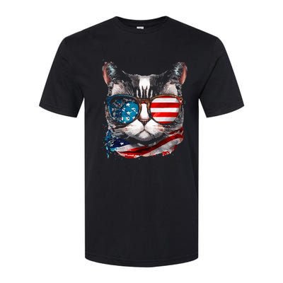 Funny Cat Sunglasses American Flag Patriotic 4th Of July Softstyle CVC T-Shirt