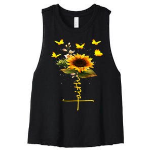 Faith Cross Sunflower Butterflies Flowers Christians Women's Racerback Cropped Tank