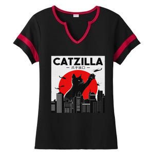 Funny Cat Shirt Catzilla Cat Gift Ladies Halftime Notch Neck Tee