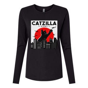 Funny Cat Shirt Catzilla Cat Gift Womens Cotton Relaxed Long Sleeve T-Shirt