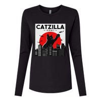 Funny Cat Shirt Catzilla Cat Gift Womens Cotton Relaxed Long Sleeve T-Shirt