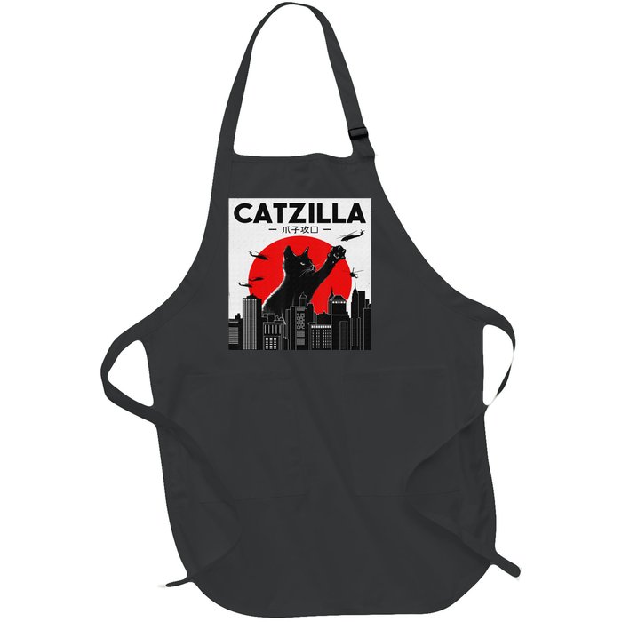 Funny Cat Shirt Catzilla Cat Gift Full-Length Apron With Pockets