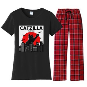 Funny Cat Shirt Catzilla Cat Gift Women's Flannel Pajama Set