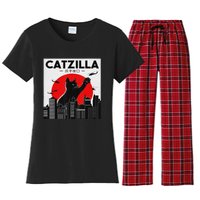 Funny Cat Shirt Catzilla Cat Gift Women's Flannel Pajama Set