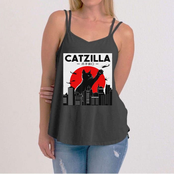 Funny Cat Shirt Catzilla Cat Gift Women's Strappy Tank