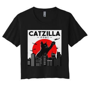 Funny Cat Shirt Catzilla Cat Gift Women's Crop Top Tee