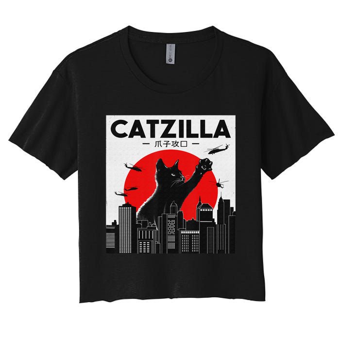 Funny Cat Shirt Catzilla Cat Gift Women's Crop Top Tee