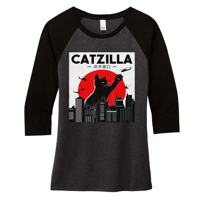 Funny Cat Shirt Catzilla Cat Gift Women's Tri-Blend 3/4-Sleeve Raglan Shirt