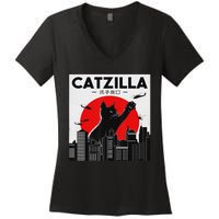 Funny Cat Shirt Catzilla Cat Gift Women's V-Neck T-Shirt