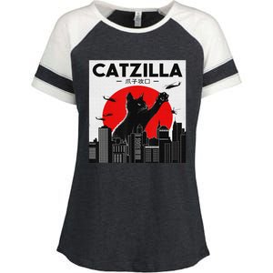 Funny Cat Shirt Catzilla Cat Gift Enza Ladies Jersey Colorblock Tee