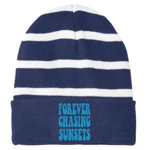 Forever Chasing Sunsets Retro Summer Striped Beanie with Solid Band