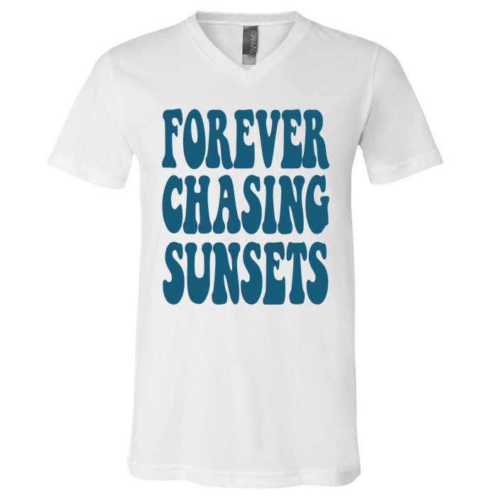 Forever Chasing Sunsets Retro Summer V-Neck T-Shirt