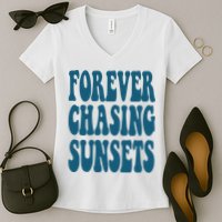 Forever Chasing Sunsets Retro Summer Women's V-Neck T-Shirt