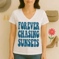 Forever Chasing Sunsets Retro Summer Women's V-Neck T-Shirt