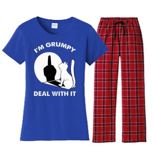 Funny Cat Shadow I'm Grumpy Deal With It  Women's Flannel Pajama Set