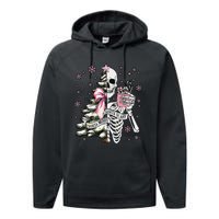 Funny Christmas Sorta Merry Sorta Scary Skeleton Xmas Tree Performance Fleece Hoodie