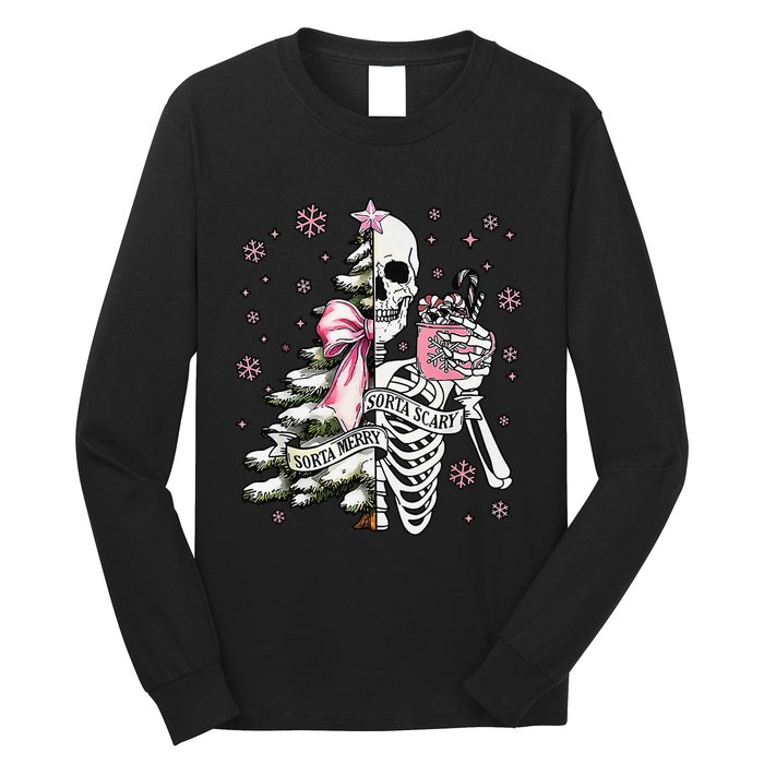 Funny Christmas Sorta Merry Sorta Scary Skeleton Xmas Tree Long Sleeve Shirt