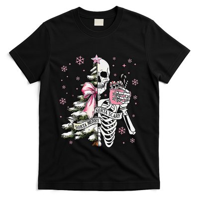 Funny Christmas Sorta Merry Sorta Scary Skeleton Xmas Tree T-Shirt