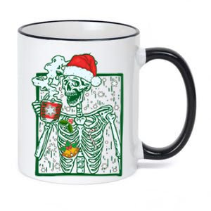 Funny Christmas Skeleton Enjoying Hot Chocolate Coffee 11oz Black Color Changing Mug