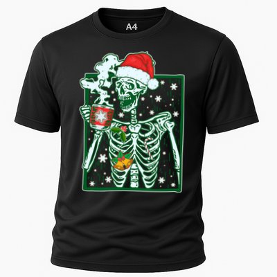 Funny Christmas Skeleton Enjoying Hot Chocolate Coffee Performance Shirt