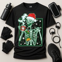 Funny Christmas Skeleton Enjoying Hot Chocolate Coffee Cooling Performance Crew T-Shirt