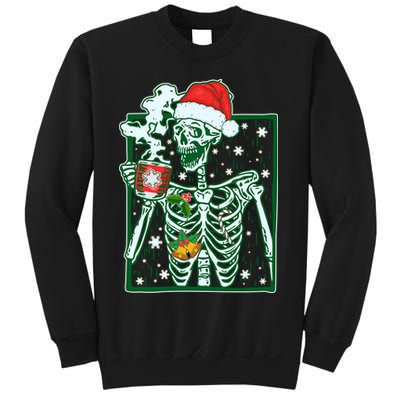 Funny Christmas Skeleton Enjoying Hot Chocolate Coffee Sweatshirt