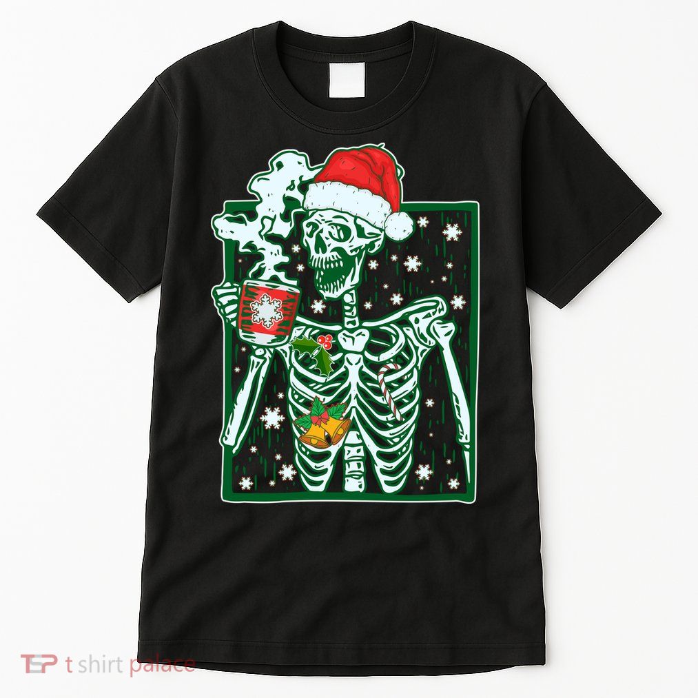 Funny Christmas Skeleton Enjoying Hot Chocolate Coffee Tall T-Shirt