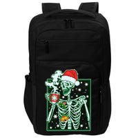 Funny Christmas Skeleton Enjoying Hot Chocolate Coffee Impact Tech Backpack