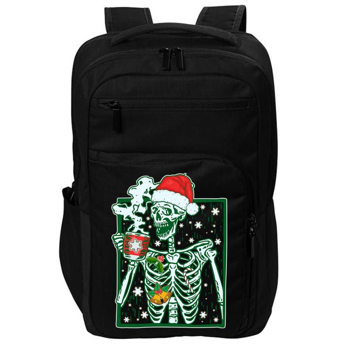 Funny Christmas Skeleton Enjoying Hot Chocolate Coffee Impact Tech Backpack