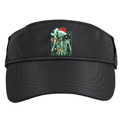 Funny Christmas Skeleton Enjoying Hot Chocolate Coffee Adult Drive Performance Visor