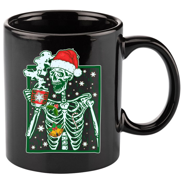 Funny Christmas Skeleton Enjoying Hot Chocolate Coffee 11oz C Handle Ceramic Mug