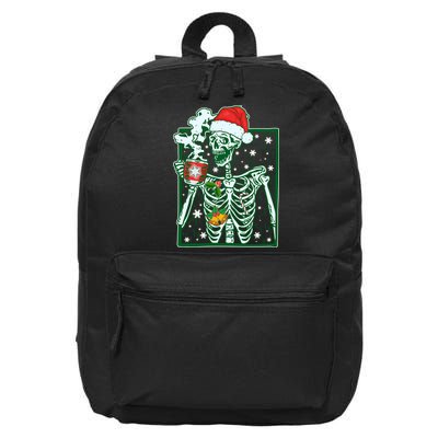 Funny Christmas Skeleton Enjoying Hot Chocolate Coffee 16 in Basic Backpack
